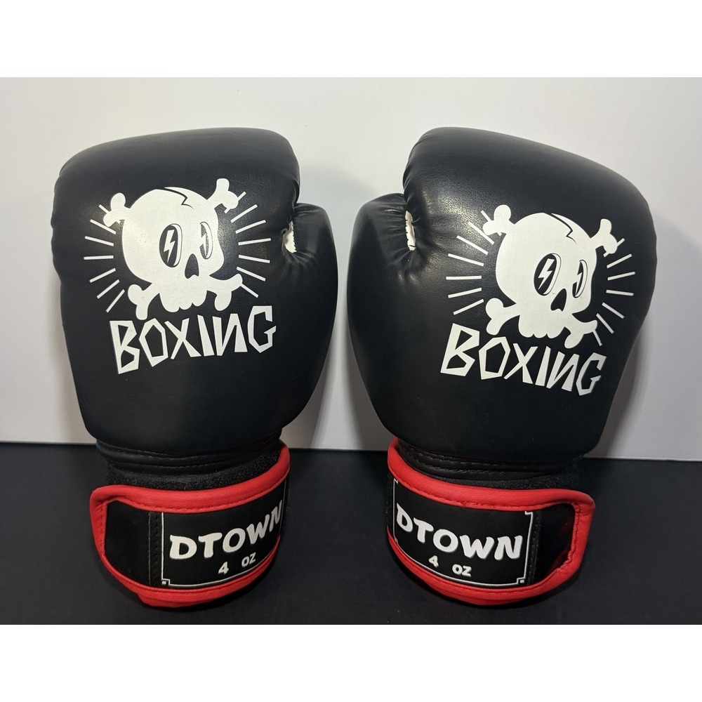 DTown Boys 4oz Black Red Training Boxing Gloves - Ages 3 to 7